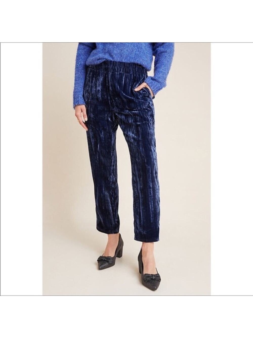 Tina + Jo Josephine Velvet Tapered Trouser Navy Size XS